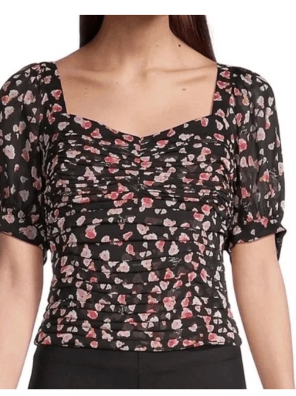 Karl Lagerfeld Black and Pink floral Puff Sleeve, small
